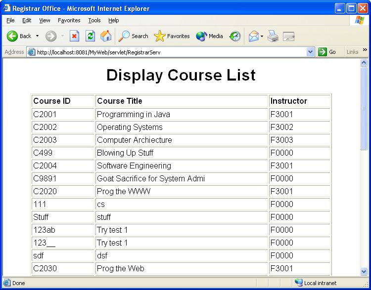 Display course list